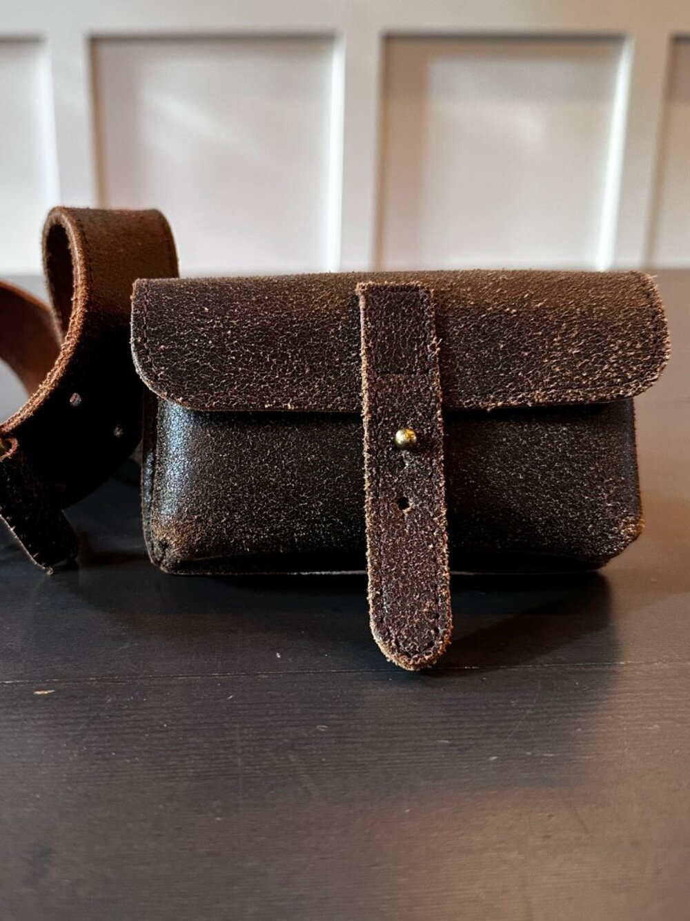 Vintage Brown Leather Belt Pouch Waist Bag Renaissance Medieval Festival Viking